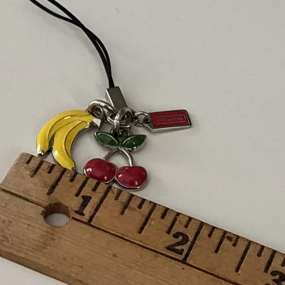 Coach Enamel Cherry & Bananas vintage Y2K phone Charm Silver Tone 3” Long
